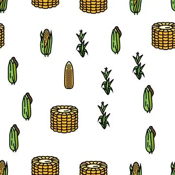 Corn maize green, cob sweet vector seamless pattern Stock Illustration