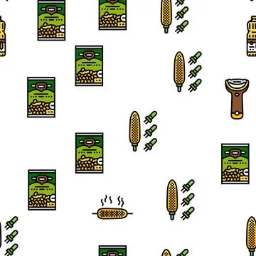 Corn maize green, cob sweet vector seamless pattern Stock Illustration