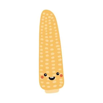 Corn, maize with kawaii face cute illustration. Stock Illustration