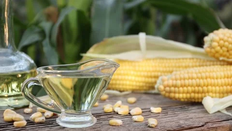 Corn oil on nature. Close-up. Stockbeeldmateriaal 221025308