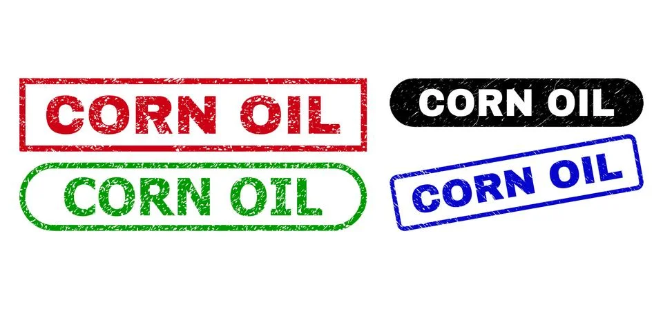 CORN OIL Rectangle Stamps with Corroded Texture Stock Illustration