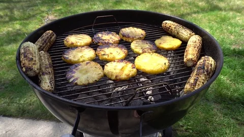 Corn &amp; Pineapple on the grill. Stock Footage 74763426