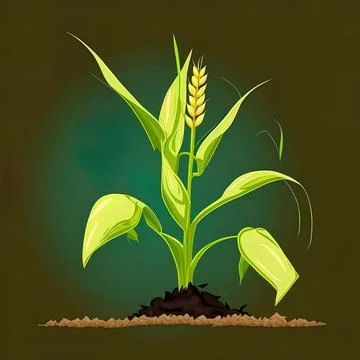 Corn plant growing with soil cartoon Stock Illustration