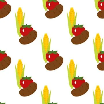 Corn, potato and tomato vector seamless pattern background illustration. Harvest Stock Illustration