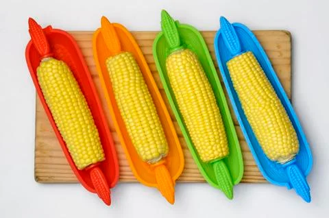 Corn on prep board top 03 Stock Photos