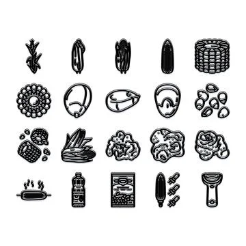 Corn processing and products doodle collection set Stock Illustration