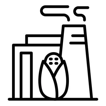 Corn processing plant emitting smoke, sustainable biofuel production from mai Illustrazione stock