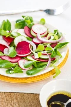 Corn salad with Beetroot and radish salad Stock Photos