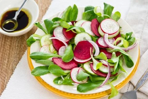 Corn salad with Beetroot and radish salad Foto stock