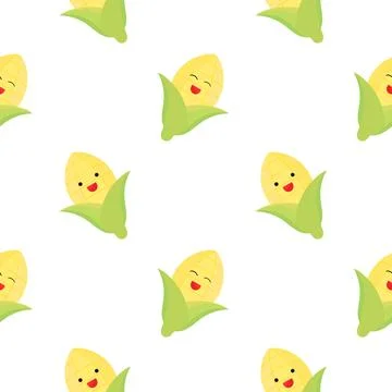 Corn seamless pattern with cheerful face Stock Illustration