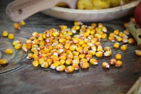 Corn Seed on Wood Stock Photos