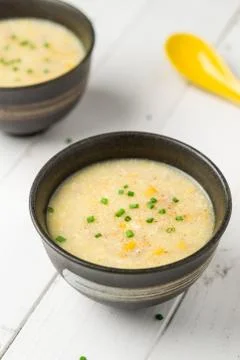 Corn soup with egg &amp; chicken. Stock Photos