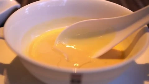 Corn Soup with Shark's Fin in Authentic Chinese Restaurant Stock Footage 262265186