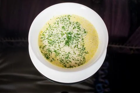 Corn Soup in white plate Stock Photos