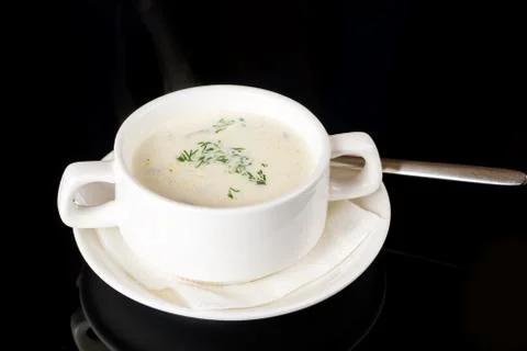 Corn Soup in white plate Stock Photos