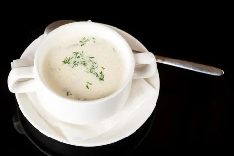 Corn Soup in white plate Stock Photos