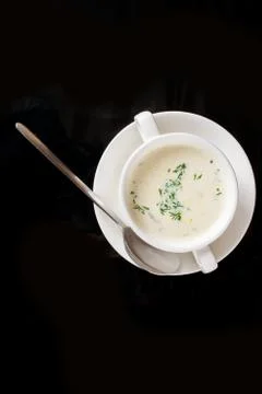 Corn Soup in white plate Stock Photos
