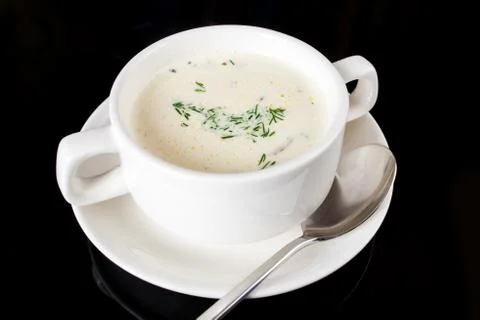 Corn Soup in white plate Stock Photos