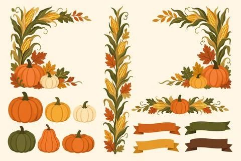 Corn Stalk Harvest Corner Set Illustrazione stock