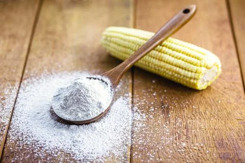 Corn starch is the corn flour used in cooking to prepare creams, as a thicken Stock Photos