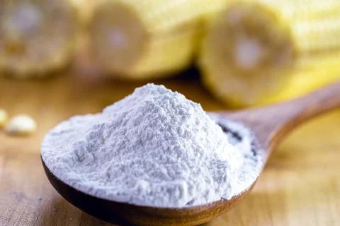Corn starch is the corn flour used in cooking to prepare creams, as a thicken Stock Photos
