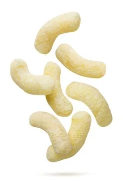 Corn sticks flying on a white background. Isolated Stock Photos