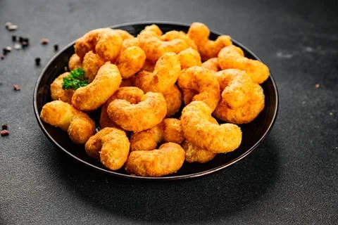 Corn sticks or chips, salty appetizer bacon flavor food dish tasty snack fr.. Stock Photos