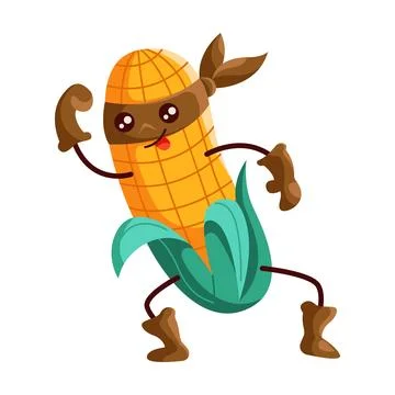 Corn superhero flexing muscles with brown mask Stock Illustration
