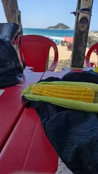 Corn on the table near the beach Foto stock