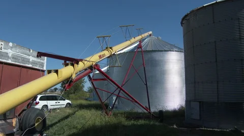 Corn transferred to silo via auger line, 4K. Stock Footage 68825320