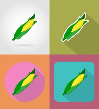 Corn vegetable flat icons with the shadow vector illustration Stock Illustration