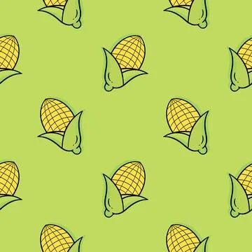 Corn vegetable hand drawn seamless pattern Stock Illustration