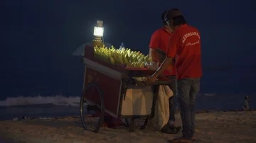Corn vendor in Jimbaran beach at night. Bali, Indonesia Stock Footage 85873483
