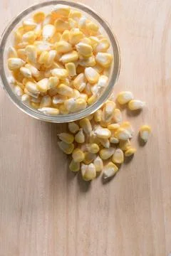 Corn on a wood background 스톡 사진