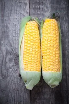 Corn on wood Stock Photos