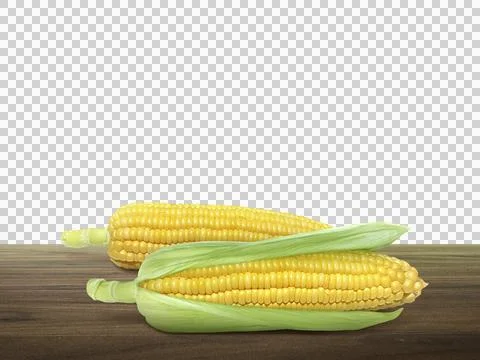 Corn on wooden table, transparent background Stock Illustration