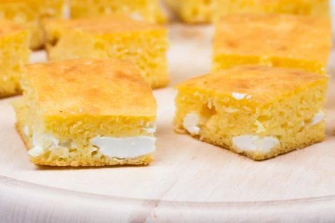 Cornbread with cheese baked in oven Stock Photos