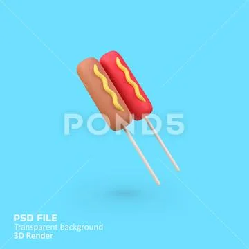 Corndog isolated 3d render icon illustration PSD Template