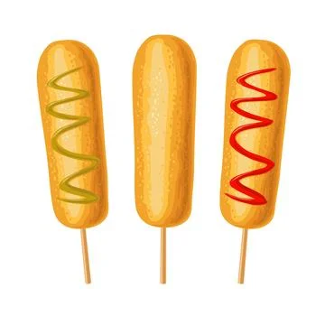 Corndogs with ketchup and mayo. Vector flat illustration isolated Illustration