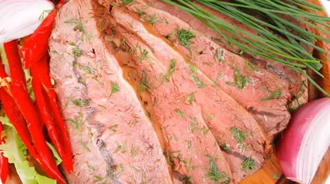 Corned beef on plate with vegetables Stock Footage 39849301