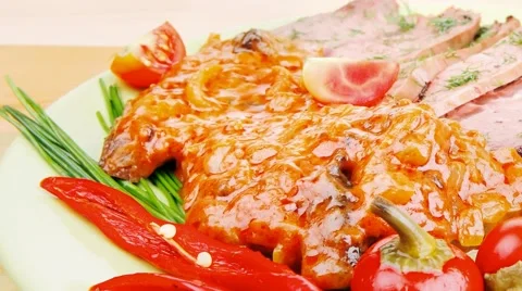 Corned beef on plate with vegetables Stock Footage 58773828