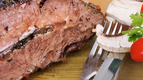 Corned beef on transparent plate with salad bowl Stock Footage 58772573