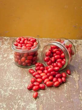 Cornelian cherries compote Stock Photos