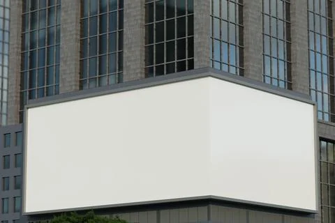 Corner angled outdoor electronic digital billboard mockup on building Stock Illustration