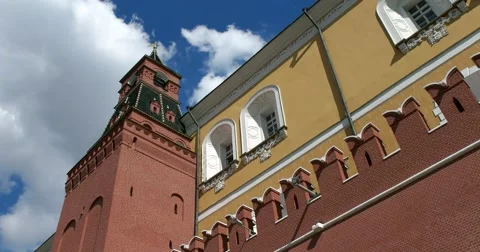 Corner Arsenal tower  in the sky, Kremlin, Moscow Stock Footage 66192208