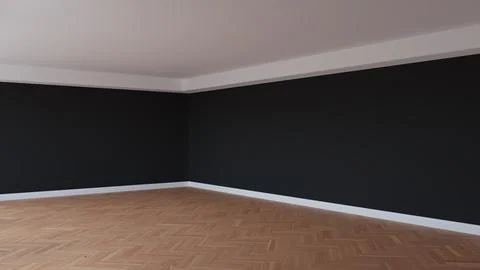 Corner of the Black Interior with a White Ceiling and Cornice, Glossy Parquet Stock Illustration