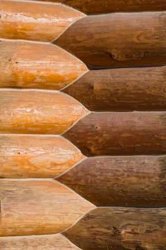 Corner of blockhouse from logs. Texture of logs from the wooden house. Stock Photos