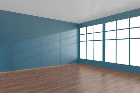 Corner of blue empty room with large windows Stock Illustration