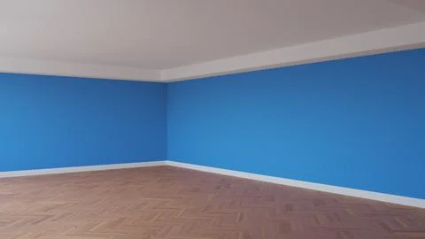 Corner of the Blue Interior with a White Ceiling and Cornice, Glossy Parquet Stock Illustration