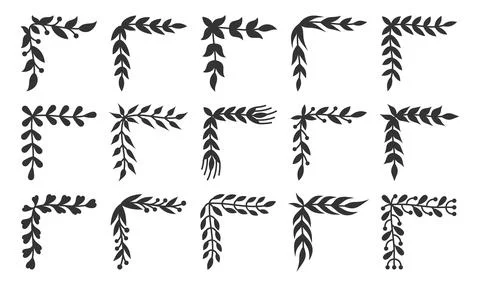 Corner border frame floral black silhouette set Stock Illustration